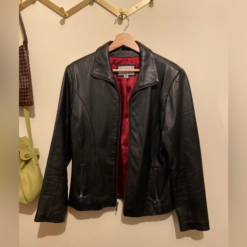 Wilson’s Black Leather Jacket with Red Lining